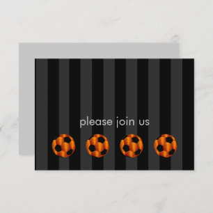 Invitación Bar Mitzvah Naranja y Black Soccer Ball