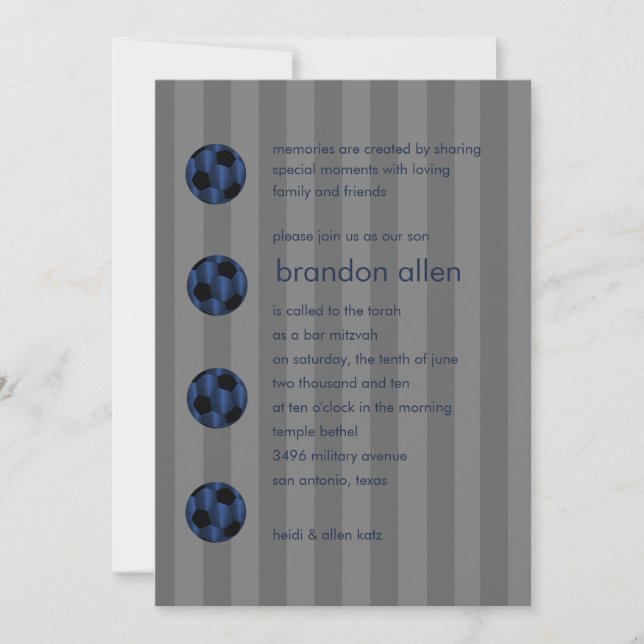 Invitación Bar Mitzvah Naval Bola de Fútbol Azul y Negro (Anverso)