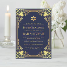 Bar Mitzvah Navy Blue Faux Gold Vintage Religioso