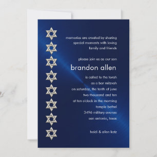Invitación Bar Mitzvah Navy Sheen Silver Stars de David