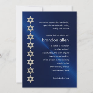 Invitación Bar Mitzvah Navy Sheen Silver Stars de David