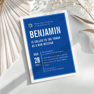 Invitación BAR MITZVAH negrita liso azul geométrico moderno