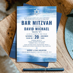 Invitación Bar Mitzvah Negrita Moderna Tipografía Azul Marino