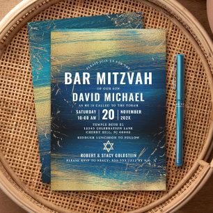 Invitación Bar Mitzvah Negrita Tipografía Moderna Hoja de Oro