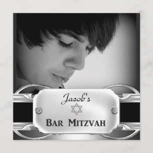 Invitación Bar Mitzvah Negro Metal plateado masculino
