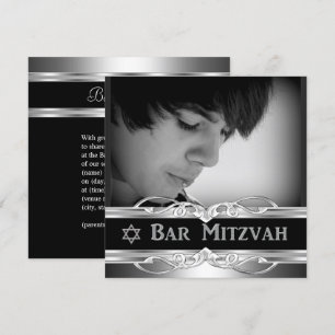 Invitación Bar Mitzvah Negro Metal plateado masculino 2