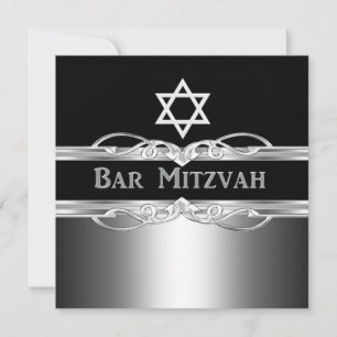 Invitación Bar Mitzvah Negro Metal Plateado Niño 2