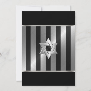 Invitación Bar Mitzvah Negro y Plata Estrella de David con Ra
