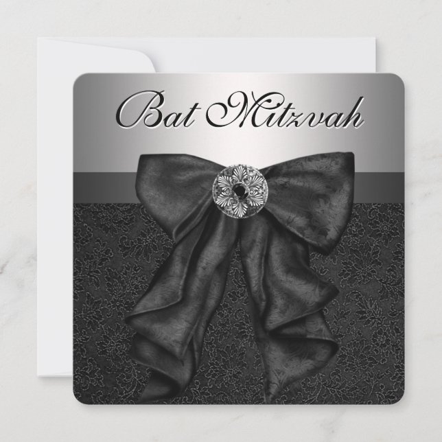 Invitación Bar Mitzvah negro y plateado (Anverso)