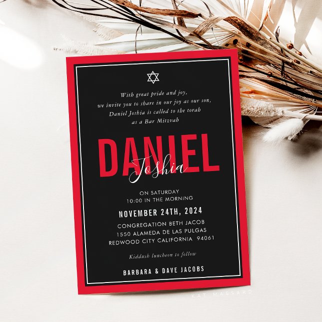 Invitación BAR MITZVAH niño atlético moderno atrevido negro r (Subido por el creador)