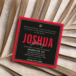 Invitación BAR MITZVAH niño atlético moderno atrevido negro r