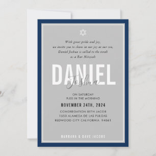 Invitación BAR MITZVAH niño atlético moderno audaz gris marin