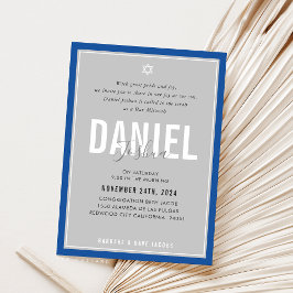 Invitación BAR MITZVAH niño atlético moderno negrita gris azu