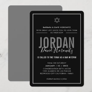Invitación BAR MITZVAH niño estrella moderno blanco negro sim