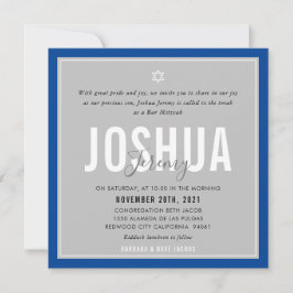 Invitación BAR MITZVAH nombre moderno gris azul real