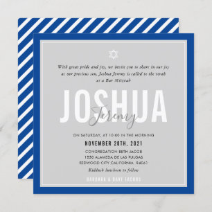 Invitación BAR MITZVAH nombre moderno gris azul real