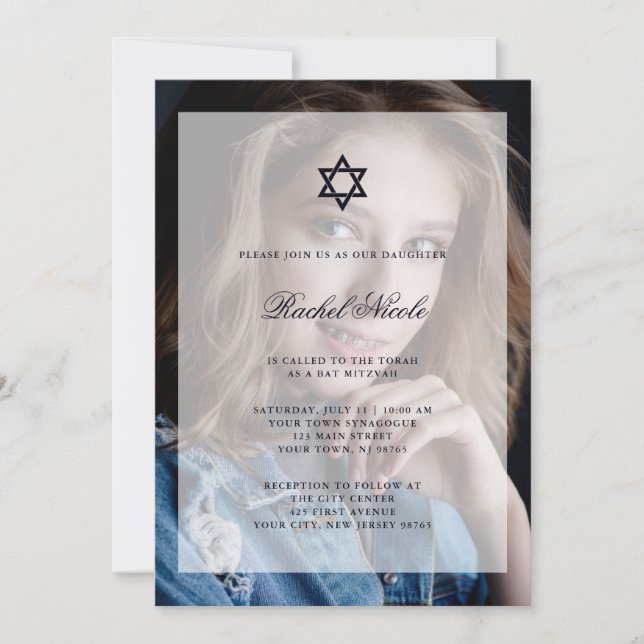 Invitación Bar Mitzvah o Bat Mitzvah| Superposición con foto (Anverso)