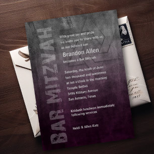 Invitación Bar Mitzvah Ombre Grunge Plum