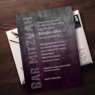 Invitación Bar Mitzvah Ombre Grunge Plum