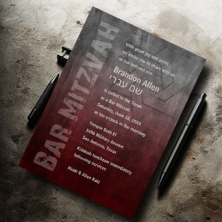 Invitación Bar Mitzvah Ombre Grunge Red