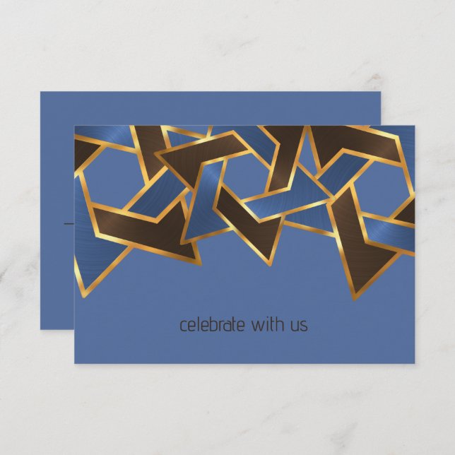 Invitación Bar Mitzvah Oro Azul Marrón Estrella de David RSVP (Anverso / Reverso)