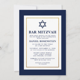 Invitación Bar Mitzvah Oro rayado azul y blanco