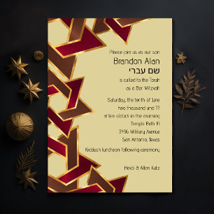 Invitación Bar Mitzvah Oro Rojo Marrón Estrella de David