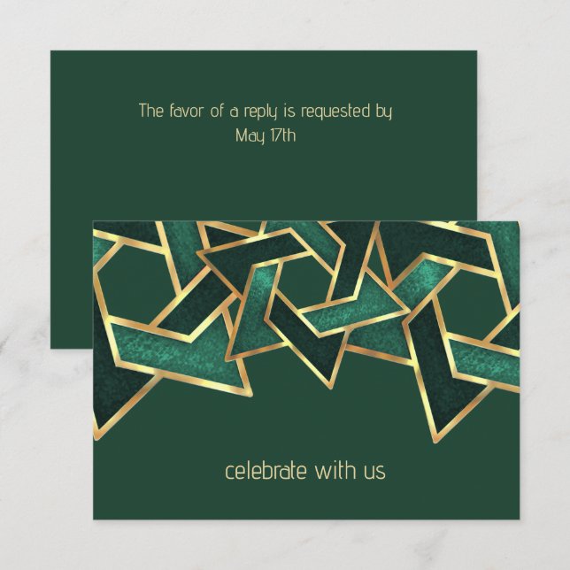 Invitación Bar Mitzvah Oro Verde Esmeralda Estrella de David (Anverso / Reverso)