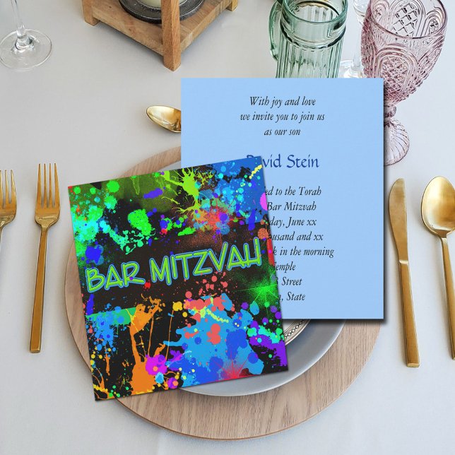 Invitación Bar Mitzvah, Paint Splatter, Party Invitation (Subido por el creador)
