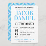 Invitación BAR MITZVAH pila geométrica moderna azul deportivo<br><div class="desc">por kat massard >>> WWW.SIMPLYSWEETPAPERIE.COM <<- - - - - - - - - - - - - - - CONTACTE CONMIGO para ayudar a equilibrar tu tipo a la perfecciónMe encanta el diseño, pero me gustaría ver algunos cambios - otro esquema de color, producto, añadir una foto o adaptarlo...</div>