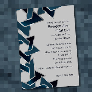 Invitación Bar Mitzvah Plata Azul Teal Navy Estrella de David