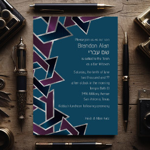 Invitación Bar Mitzvah Plata Turquesa Púrpura Estrella de Dav
