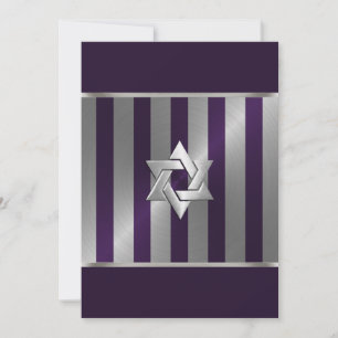 Invitación Bar Mitzvah Plum y Estrella de David de Plata