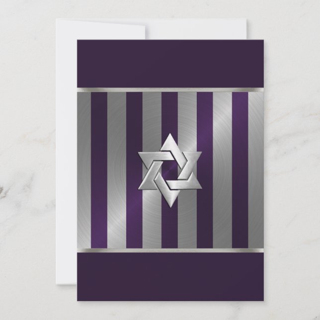 Invitación Bar Mitzvah Plum y Estrella de David de Plata (Anverso)