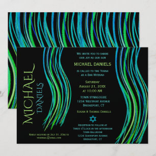 Invitación Bar Mitzvah Prayer Shawl Bright Neon Green