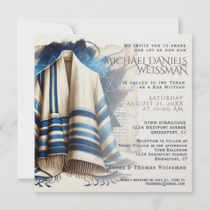 Invitación Bar Mitzvah Prayer Shawl Scroll