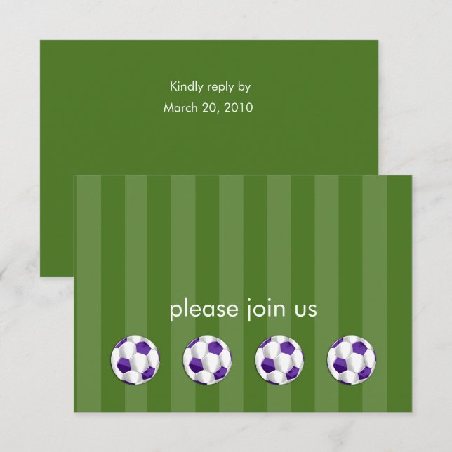 Invitación Bar Mitzvah Purple and White Soccer Ball (Anverso / Reverso)