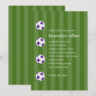 Invitación Bar Mitzvah Purple and White Soccer Ball
