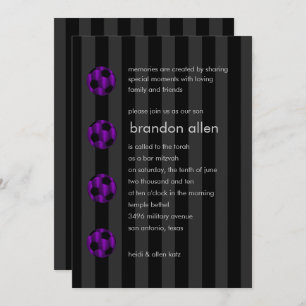 Invitación Bar Mitzvah Purple y Black Soccer Ball