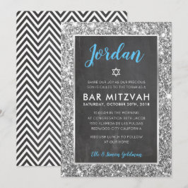 Invitación BAR MITZVAH purpurina fresco de pizarra de plata i