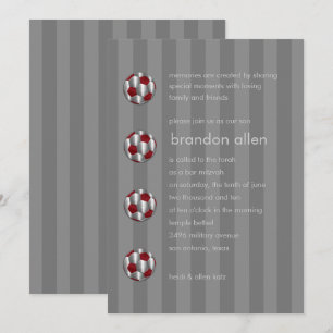 Invitación Bar Mitzvah Red and Silver Soccer Ball