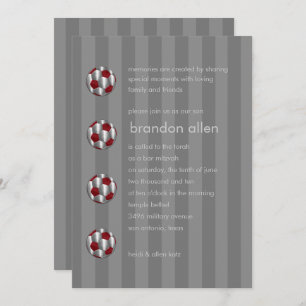 Invitación Bar Mitzvah Red and Silver Soccer Ball