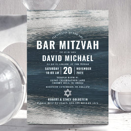 Invitación Bar Mitzvah Relieve metalizado plateado gris carbó