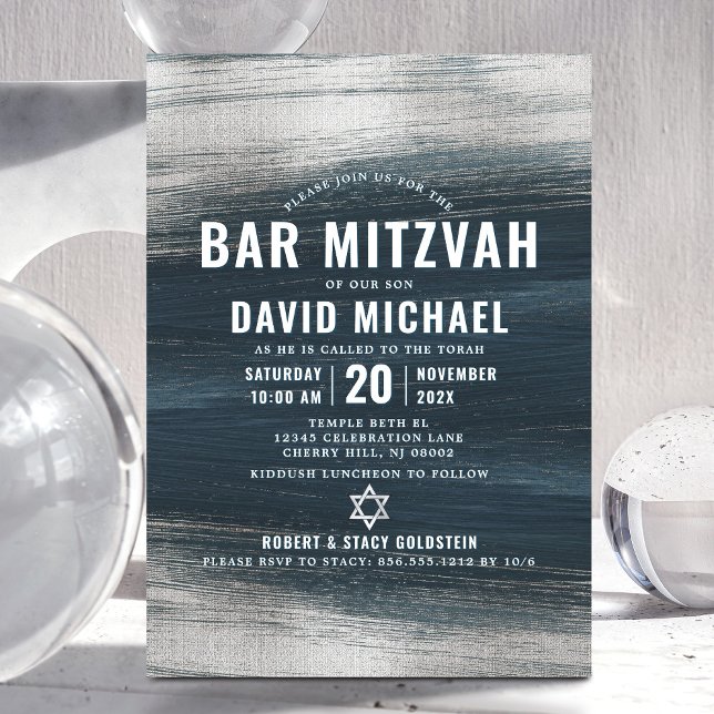 Invitación Bar Mitzvah Relieve metalizado plateado gris carbó (Subido por el creador)