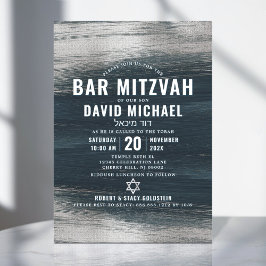 Invitación Bar Mitzvah Relieve metalizado plateado moderno au