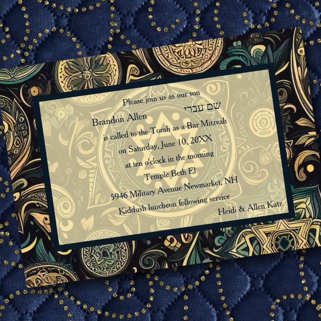 Invitación Bar Mitzvah Resumen Diseño de fondo azul Beige (Subido por el creador)