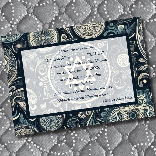 Invitación Bar Mitzvah Resumen Diseño de fondo Azul Blanco (Subido por el creador)