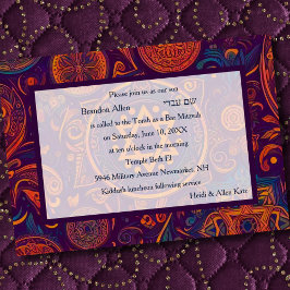 Invitación Bar Mitzvah Resumen Diseño Naranja púrpura