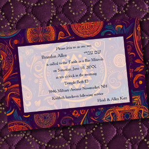 Invitación Bar Mitzvah Resumen Diseño Naranja púrpura