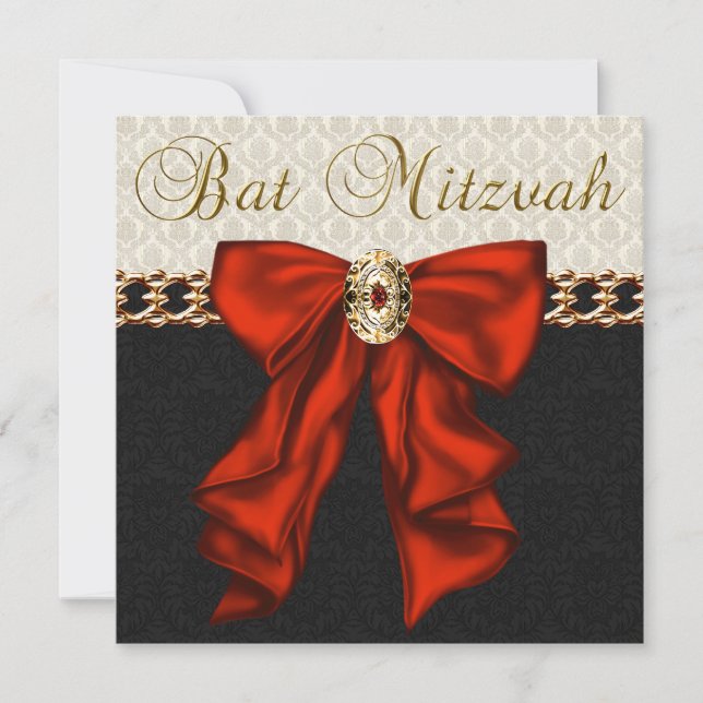 Invitación Bar Mitzvah Rojo Negro y Dorado (Anverso)